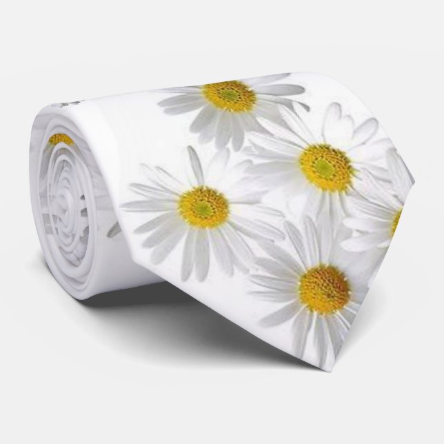 Men Designer White Daisy Krawatte (Gerollt)