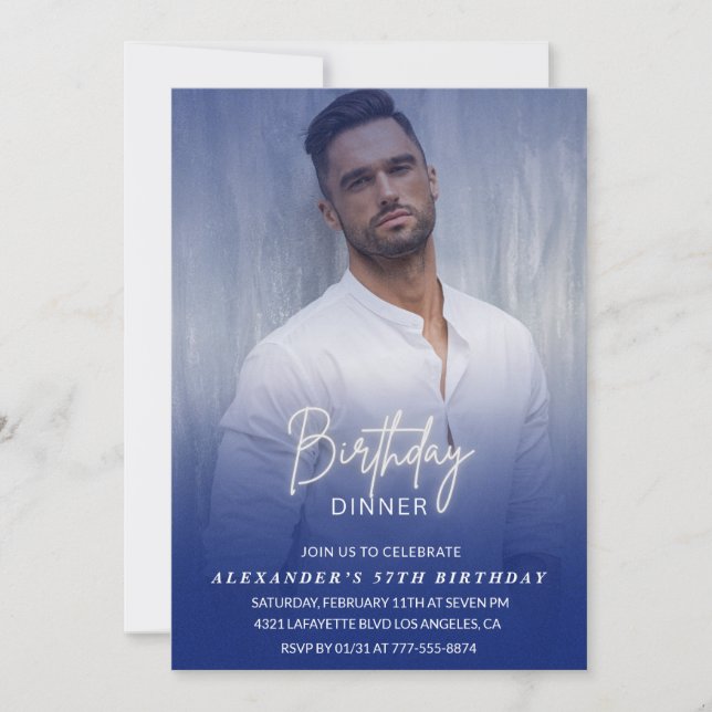 Men Dinner Foto Navy 57. Geburtstag Einladung (Vorderseite)