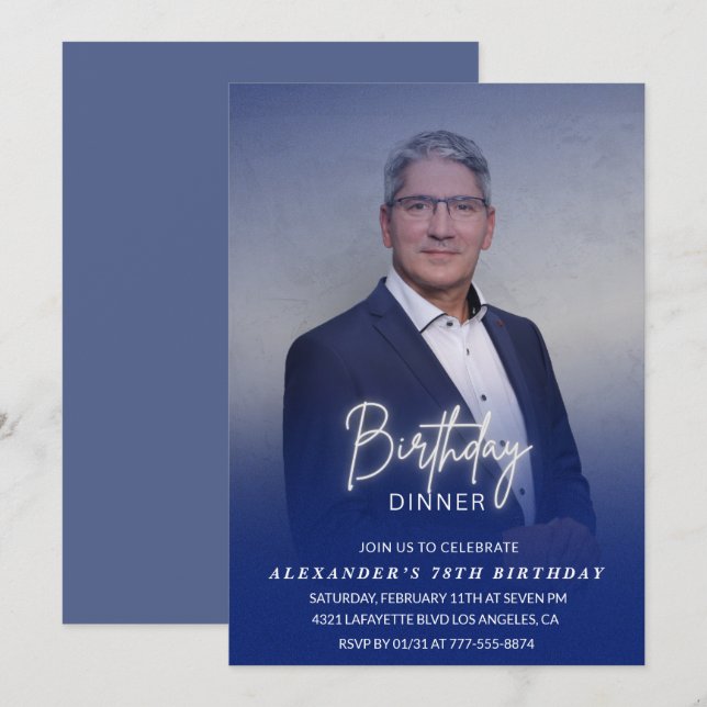 Men Dinner Foto Navy 78. Geburtstag Einladung (Vorne/Hinten)