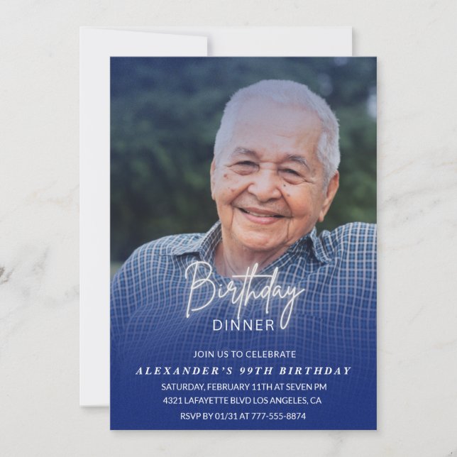 Men Dinner Foto Navy 99. Geburtstag Einladung (Vorderseite)