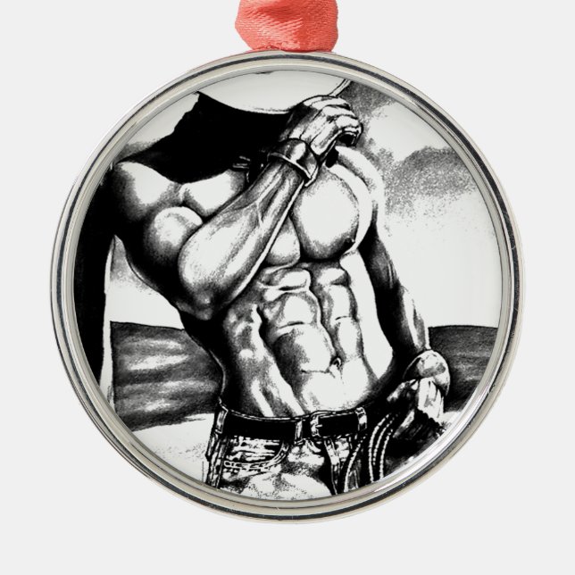 Men Fine Art Cowboy Bodybuilding Cool Silbernes Ornament (Vorne)