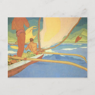 'Men in an Outrigger Canoe Headed for Shore' Postkarte