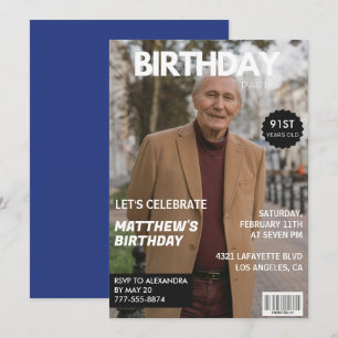 Men Magazine Navyblau Foto 91. Geburtstag Einladung
