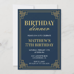Men Navy Blue Geburtstagsessen 77. Geburtstag Einladung