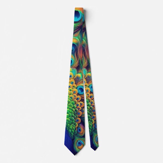 Men Neck Tie - Peacock Feathers Design, Art Krawatte (Vorderseite)