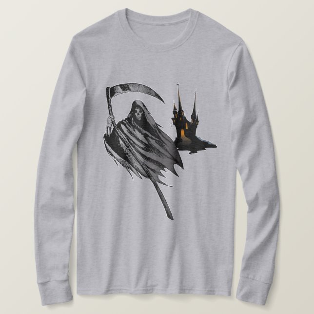 Men Spooky Grim Sensenmann Castle Halloween Shirt (Design vorne)