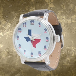 Men Texas Patriotic Color Numbers Black Wrist Armbanduhr