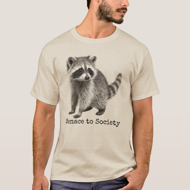 Menace To Society, Funny Feral Raccoon Meme T-Shirt (Vorderseite)