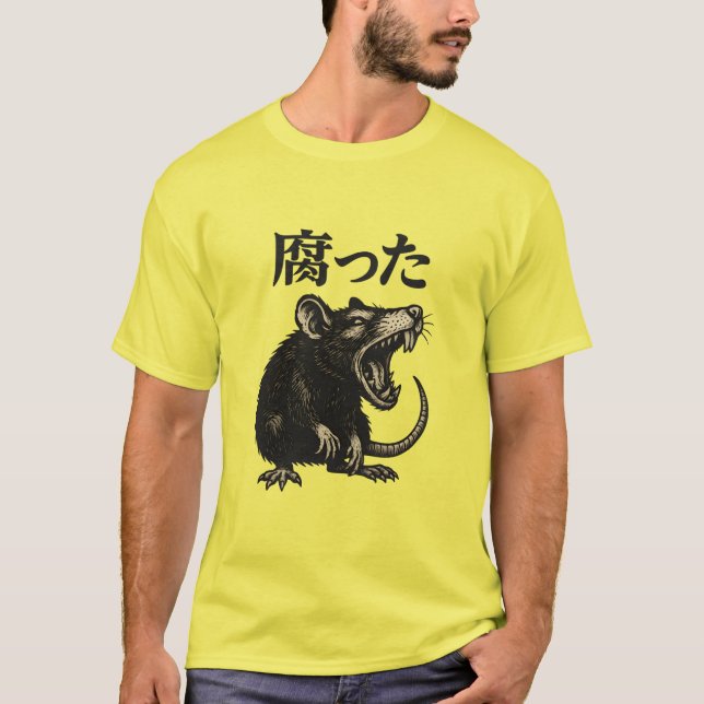 Menacing Vintage Rat on Black Background  T-Shirt (Vorderseite)