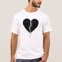 Mended Midnight: Stitched Obsidian Heart T-Shirt