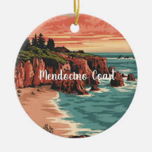 Mendocino Küste, Kalifornien Retro Wasserfarbe Keramik Ornament