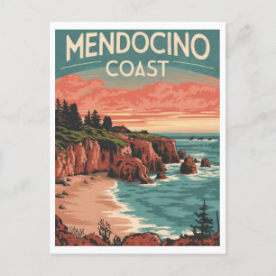 Mendocino Küste, Kalifornien Retro Wasserfarbe Postkarte
