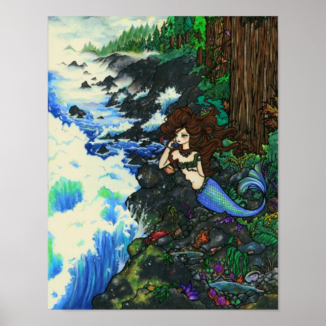 "Mendocino Mermaid" Fairy Fantasy Coast Ocean Art Poster (Vorne)