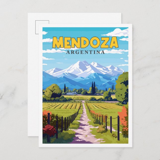 Mendoza Argentiniens Vintage-Illustration Postkarte (Vorne/Hinten)