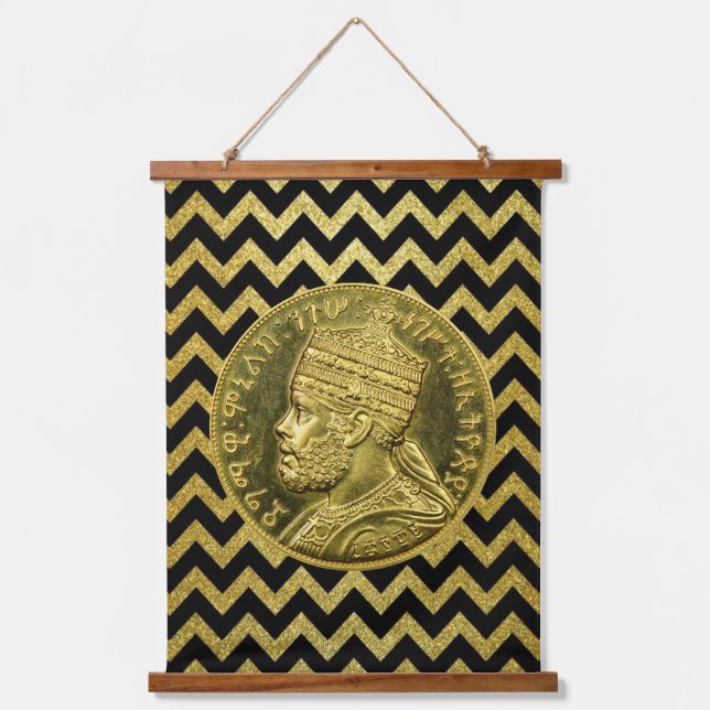 Menelik II Empire of Ethiopia Rasta Roots Wandteppich Mit Holzrahmen (Vorderseite)