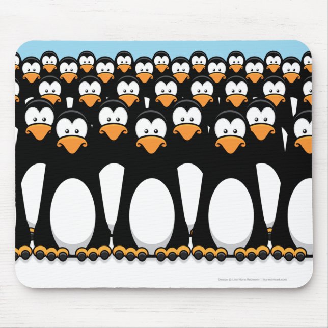 Menge lustiger CartoonPenguins auf Schnee Mousepad (Vorne)