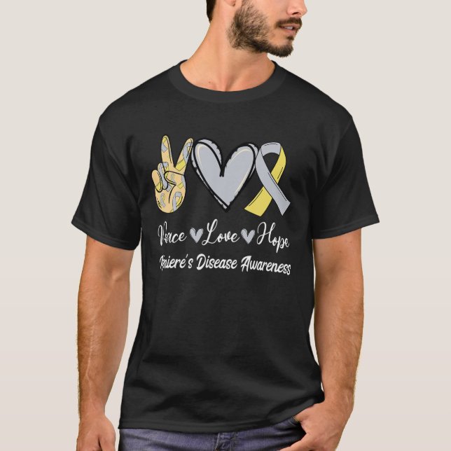 Meniere's Disease Awareness Peace Liebe Hope Silve T-Shirt (Vorderseite)