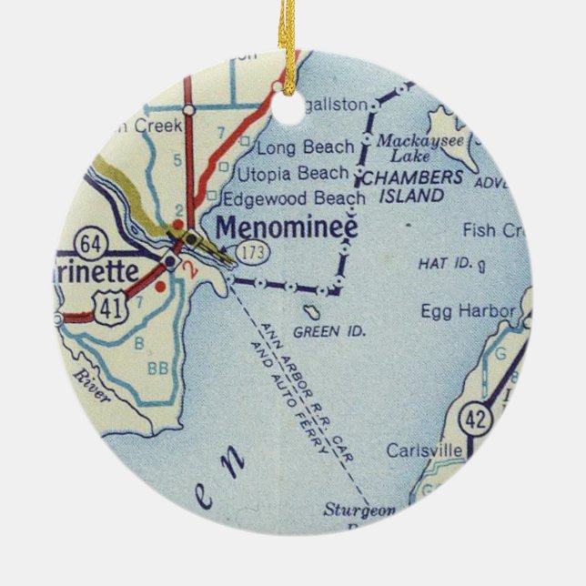 Menominee MI Map Keramik Ornament (Hinten)