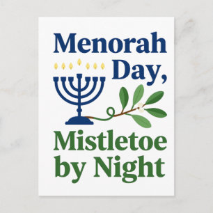 Menora bei Tag Mistelzweig bei Nacht Christmukkah  Postkarte