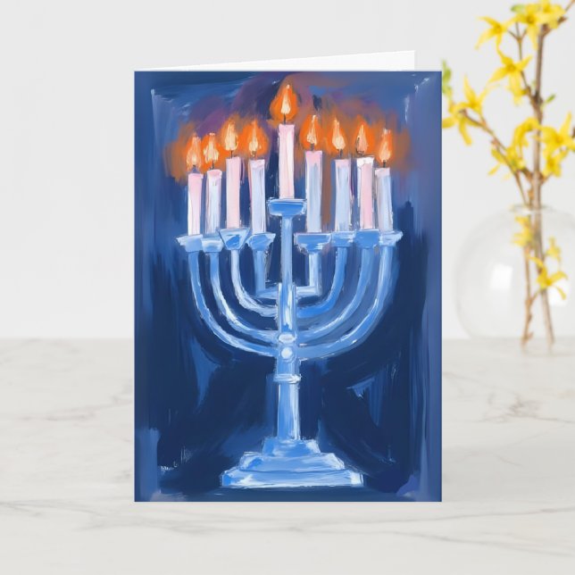 Menora Blaue Chanukka Karte (Gelbe Blume)