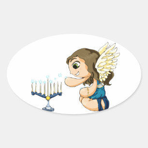 Menorah Angel Ovaler Aufkleber