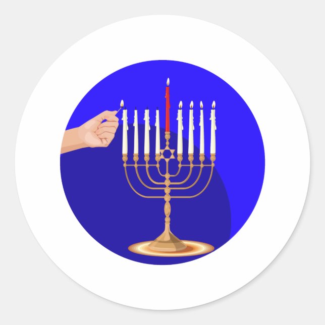 Menorah auf Blue Runder Aufkleber (Vorderseite)
