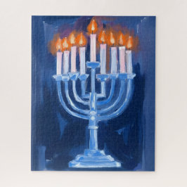 Menorah Blau Hanukkah-Gemälde Feiertag Puzzle