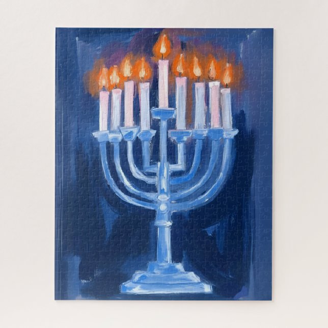 Menorah Blau Hanukkah-Gemälde Feiertag Puzzle (Vertikal)