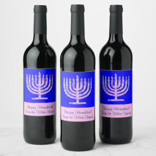 Menorah Chanukka Kobalt-Blau Ihr Text Weinetikett