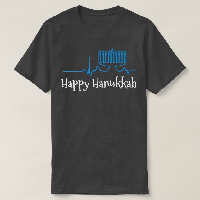 Menorah ECG Heartbeat Happy Hanukkah Chanukah Jewi T-Shirt (Design vorne)