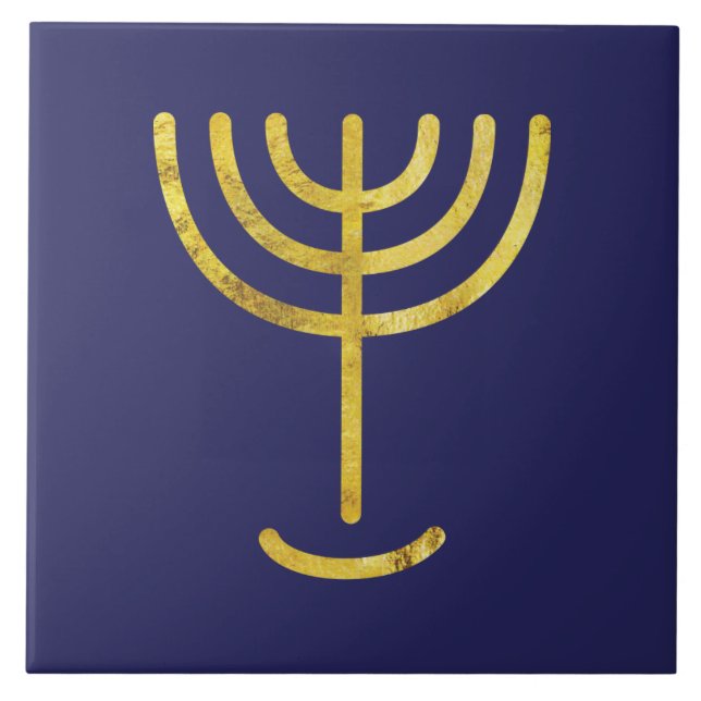 Menorah Gold Look on Navy Fliese (Vorderseite)