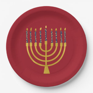 Menorah Hanukkah Blaue Kerzen Elegant Pappteller