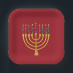 Menorah Hanukkah Blaue Kerzen Elegant Pappteller<br><div class="desc">Imitate Goldfolie menorah Kerzen für Ihre Hanukka Feier. Whimsical menorah Illustration mit weißen Sternen bedeckte Himmelskerzen auf einem Imitat Gold menorah Kerzenständer. Menorah elegante Sterne Hanukkah illustrierte Design Geschenke und Papierprodukte.</div>