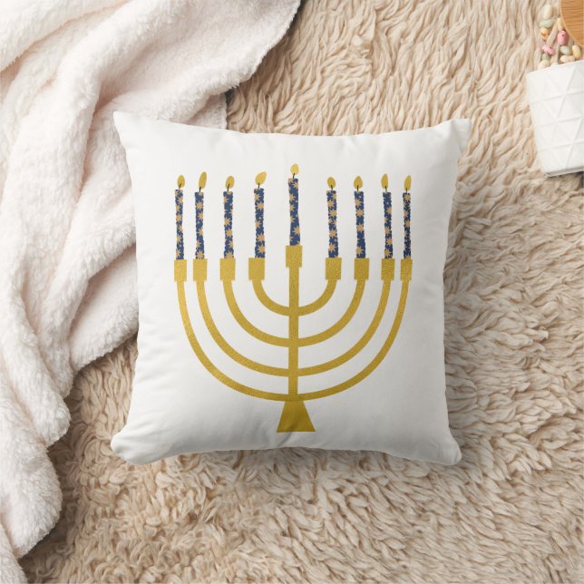 Menorah Hanukkah Blaue Kerzen Zeichnend Kissen (Decke)