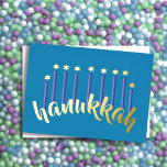 Menorah Hanukkah Candles Star von David Blue Folien Feiertagskarte<br><div class="desc">Unterkunft thematisch von Umua entworfen. Gedruckt und ausgeliefert von Zazzle oder ihren Partnern.</div>