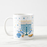 Menorah Hanukkah Holiday Kaffeetasse<br><div class="desc">Feiern Sie das Festival der Lichter mit dieser dekorativen Chanukah-Tasse. Eine Hanukkah-Szene mit einer Menorah,  Sufganiyot (Donuts),  dreiblättrigen und Olivenzweigen wird in einem Aquarelleffekt dargestellt. Benutzung in Hanukkah oder das ganze Jahr über. Verfügbar mit passenden Produkten.</div>