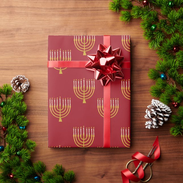 Menorah Hanukkah Kerzen Zeichnend festliche Ruby R Geschenkpapier (Feiertagsgeschenk)