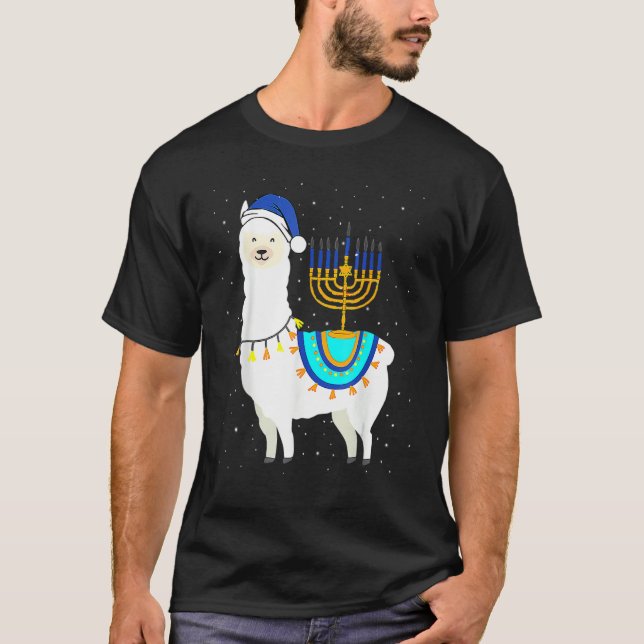 Menorah Hanukkah Llama Cute Alpaca Chanukah Christ T-Shirt (Vorderseite)
