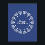 Menorah Hintergrund Postkarte<br><div class="desc">Vector Happy Hannukah mit menorah's auf blauem Hintergrund © und ® Bigstock® - Alle Rechte vorbehalten.</div>