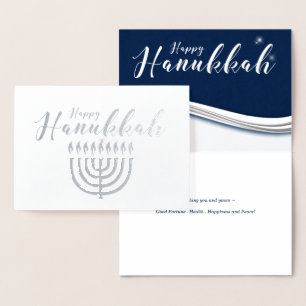 Menorah in Blau und Silver Modern Hanukkah Folienkarte