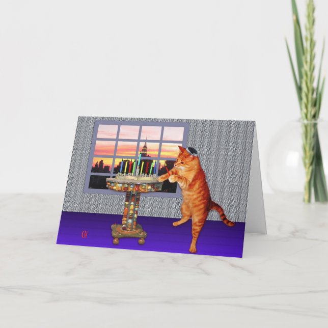 menorah-Katze Feiertagskarte (Vorderseite)