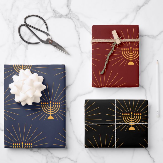 Menorah Lichter Hanukkah Celebration Geschenkpapier Set (Vorderseite)