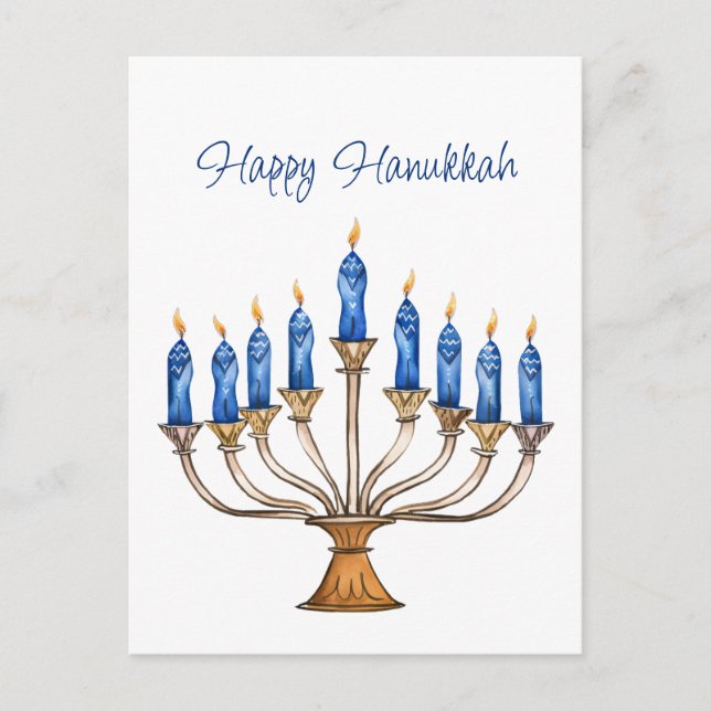 Menorah mit brennenden Kerzen Happy Hanukkah Postkarte (Vorderseite)