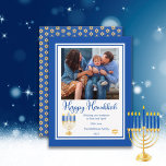 Menorah mit Lights Happy Hanukkah Familie Foto<br><div class="desc">Dieses Design ist besonders geeignet für das Feiern der Hanukka-Saison. Es zeigt unsere originale Menorah-Vektorgrafik mit Skripttext-Kalligrafie,  "Happy Hanukkah",  die mit Ihrem Foto und Ihrer einzigartigen Botschaften begrüßt wird. Composite Design von Holiday Hearts Designs (Rechte vorbehalten).</div>