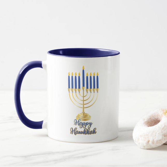 Menorah mit Lights Happy Hanukkah Tasse (Mit Donut)