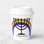 Menorah mit Rainbow und Text Paper Cups HAMbyWG Pappbecher<br><div class="desc">Hebräisch Menorah Napkin mit einem Regenbogen als Hintergrund auf einem weißen Papier Tassen,  mit Text. Fügen Sie einfach Ihre persönliche Nachricht an der personalize-Eingabeaufforderung hinzu,  dann wählen Sie eine Hintergrundfarbe an der Eingabeaufforderung anpassen. HAMbyWhiteGlove aka HAMbyWG</div>