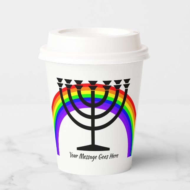 Menorah mit Rainbow und Text Paper Cups HAMbyWG Pappbecher (Vorderseite)