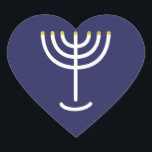 Menorah Navy Gold Graphic Herz-Aufkleber<br><div class="desc">Hebräisch Menorah Sticker. Marine,  weiß,  Gold. Übertragbar und anpassbar. Menorah Navy Gold Grafik Heart Sticker.</div>
