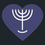 Menorah Navy Gold Graphic Herz-Aufkleber<br><div class="desc">Hebräisch Menorah Sticker. Marine,  weiß,  Gold. Übertragbar und anpassbar. Menorah Navy Gold Grafik Heart Sticker.</div>