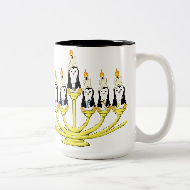 Menorah Pinguine Zweifarbige Tasse (Rechts)